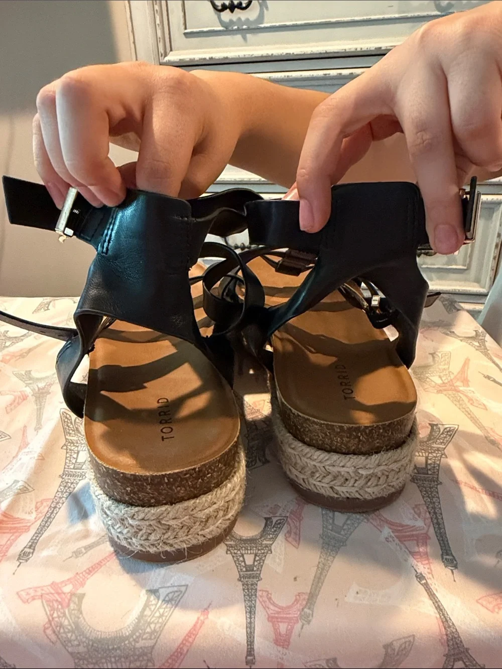 torrid Black Strappy Espadrille Platform Sandals with Tan Footbed